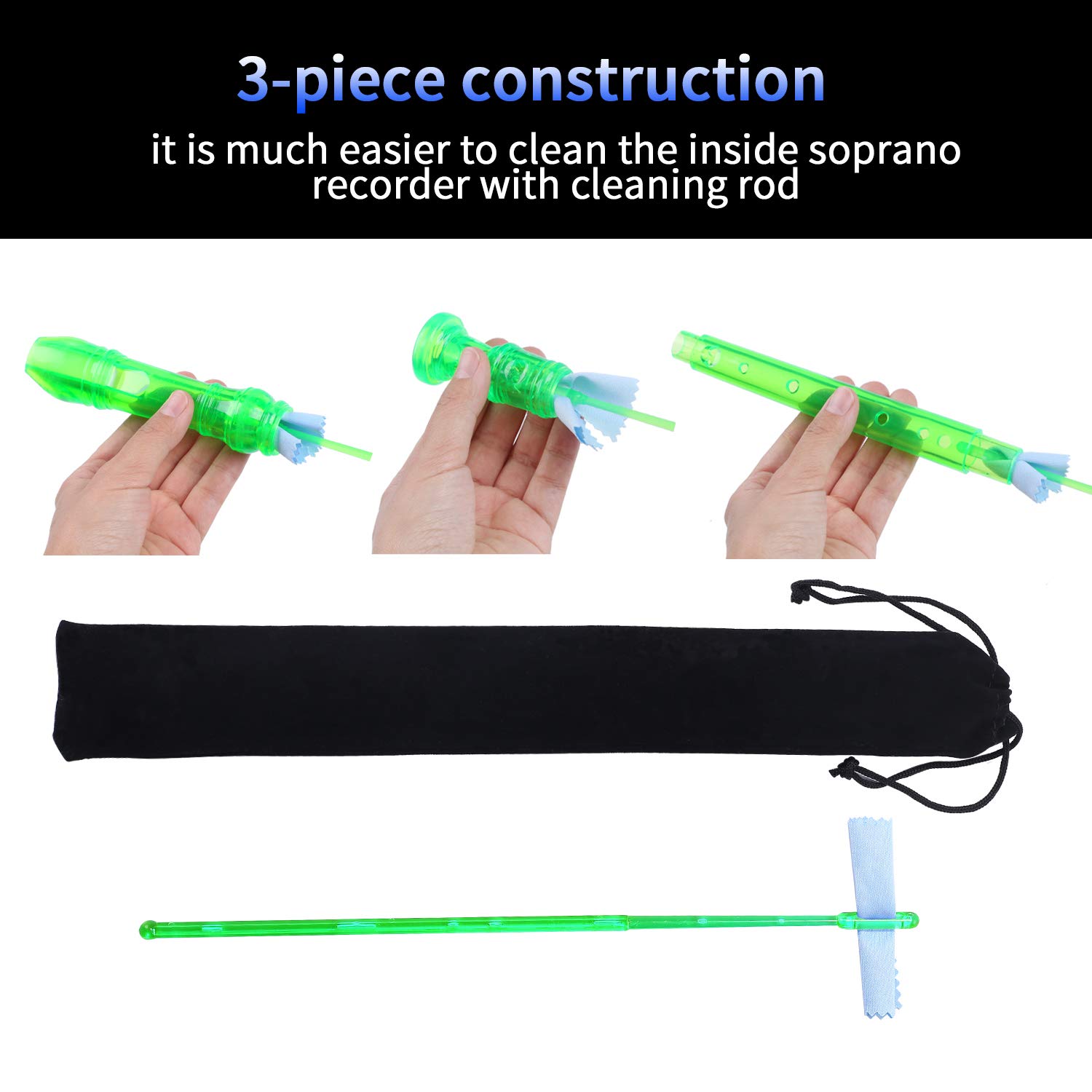 Lot-Yes 8-Hole Soprano Descant Recorder with Cleaning Rod + Case Bag Music Instrument (Crystal Green)