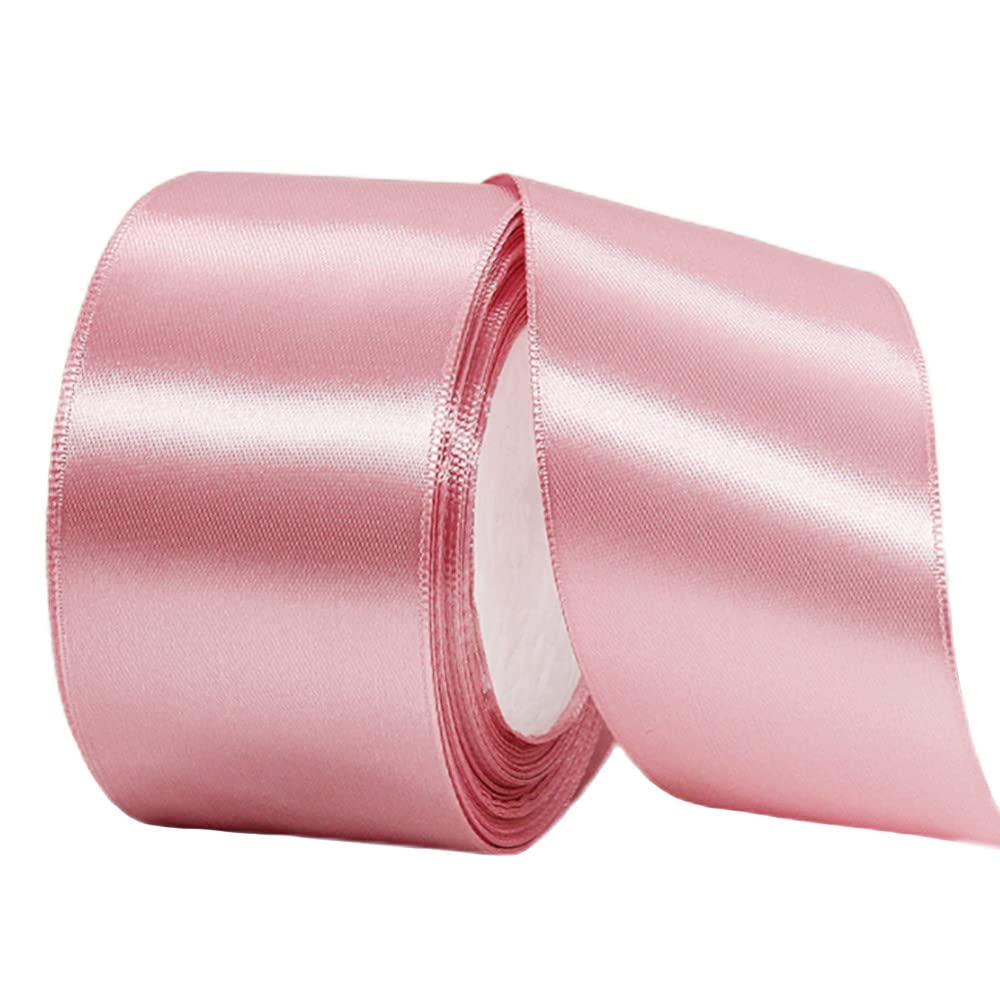 50mm Wide Thick Bean Pink Ribbon for Gift Wrapping,22m 2Inch Large Fabric Satin Ribbon Pink Bow for Gift Wrapping,Ribbons for Crafting,Hair,Bouquets,Wedding Car,Presents,Cake,Christmas Decorations