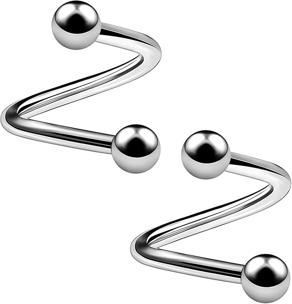 2PCS Titanium G23 Spiral Barbell 14g 1.6mm 3/8 10mm 4mm ball Lip Helix