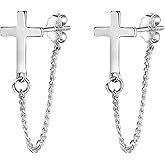 925 Sterling Silver Chain Earrings Dangle Earrings for Women 18K Gold Plated Bar Cross Hoop Ear Cuff Double Twis Hypoallergenic Dangling Jewelry Gift for Christmas Birthday for Sensitve Ears