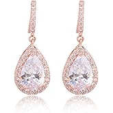 CZ Teardrop Earrings for Wedding - Sterling Silver Cubic Zirconia Crystal Rhinestone Drop Earrings Womens Bridal Jewelry for Bride Bridesmaids Mother of Bride Gift Party Prom Pageant Earring for Girls