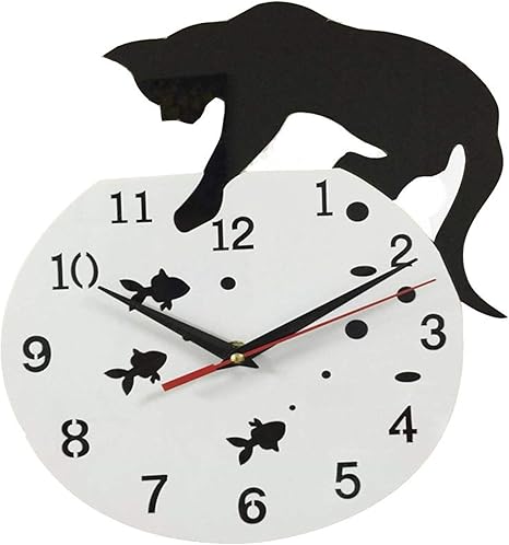 Amazon Yuansu アクリル猫と魚クリエイティブパーソナリティウォールクロックシンプルでおしゃれな リビングルームクリエイティブウォールクロックミュート壁時計ウォールステッカー時計 壁 に 貼る 時計 Color Red 置き時計 掛け時計 オンライン通販