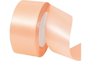 POPOYU Champagne Pink Wide Satin Ribbon for Gift Wrapping 1-1/2inch,25Yards Continuous Ribbons Roll,Christmas Gift Ribbon Thick Solid Color Fabric Ribbon for Crafts,Wedding Car,Hair Bow Making,Wreath,Bouquet
