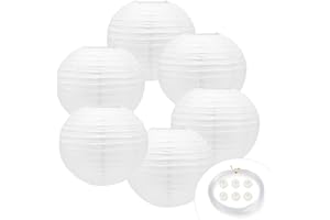 GAILROSO 6Pcs White Paper Lanterns,10 Inch Chinese/Japanese Paper Lanterns Decorations with Hooks and String,White Hanging Round Party Lanterns for Birthday,Wedding,Christmas Party,New Year(White,10Inch）