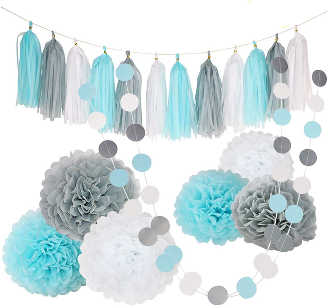 BeiLan Paper Pom Poms Flowers,Tissue Tassel,Circle Garland Polka Dot Paper Garland Kit Hanging Decoration for Christmas Birthday Wedding Carnival Baby Shower Home Wall Party Bridal Shower Festival