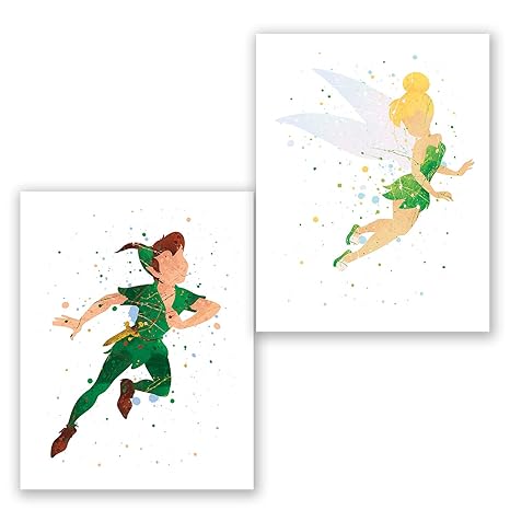 Peter Pan And Tinkerbell Posters Set Of 2 Art Prints Kids Room