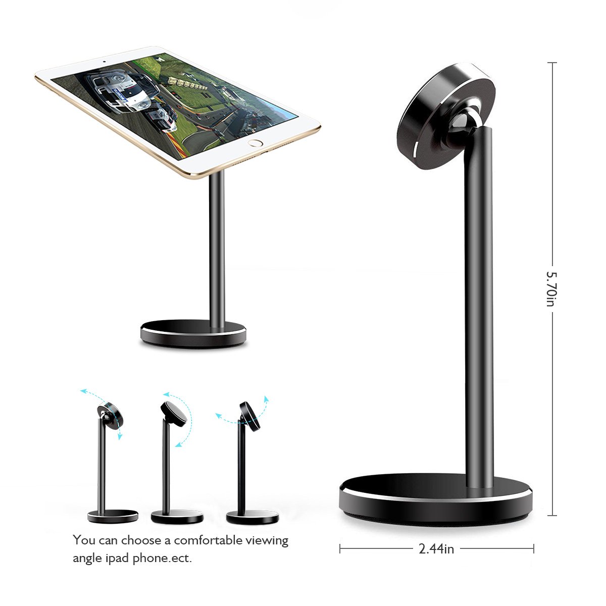 Licheers Magnetic Desktop Phone Stand, 360° Rotation Magnetic Tablet Mount Holder for Universal iPhone iPad, Samsung Galaxy Note, Face time Call and Watching Videos With Hands free (Black)…