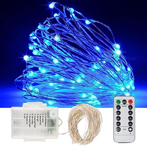 Led Fairy String Lights - Rope and String Light 10M 100leds Waterproof Battery Powered Copper Wire Firefly Lights Twinkling 8 Modes with Remote Control for Bedroom Wedding Decor (Blue)