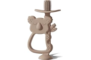 Moonkie Teething Toy, Safe & Easy to Hold BPA Free Silicone Teethers, 360° Baby Toothbrush with Suction Base, Teether Toys Best for Babies 6-12 Months (Koala Warm Taupe)