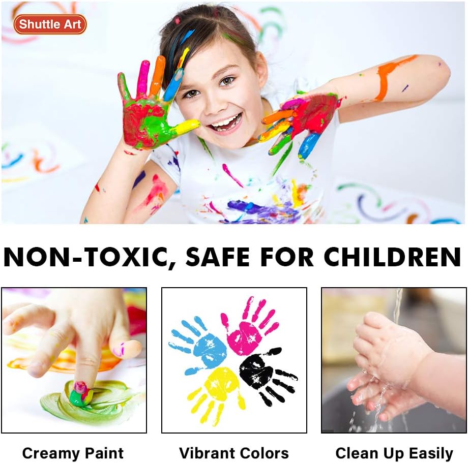Washable Finger Paint Set, Shuttle Art 33 Pack Kids Paint Set with 10 Colors (60ml) Finger Paints Brushes, Finger Paint Pad SpongeBrushes Palette, Non Toxic for Toddlers Home Activity Early Education: Home Improvement