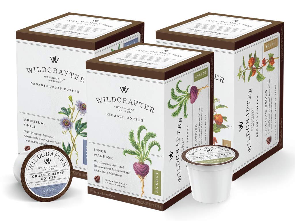 Wildcrafter Botanicals Organic K Cups Coffee Variety Pack - All Natural Herbal Pods For a Healthy Life. Includes Energy, Focus & Stress Relief Blends. 72 Count - Works With K-Cup Brewers & Keurig 2.0