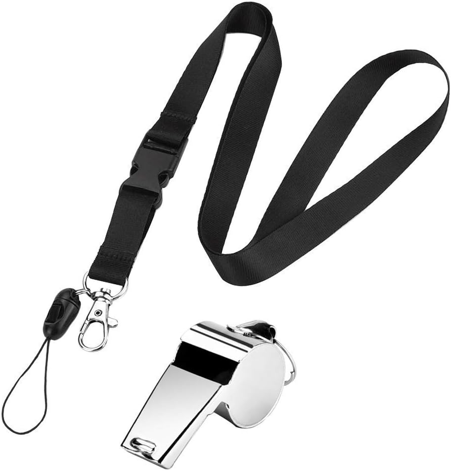 Stainless Steel Sport Coach Whistle with Black Detachable Buckle