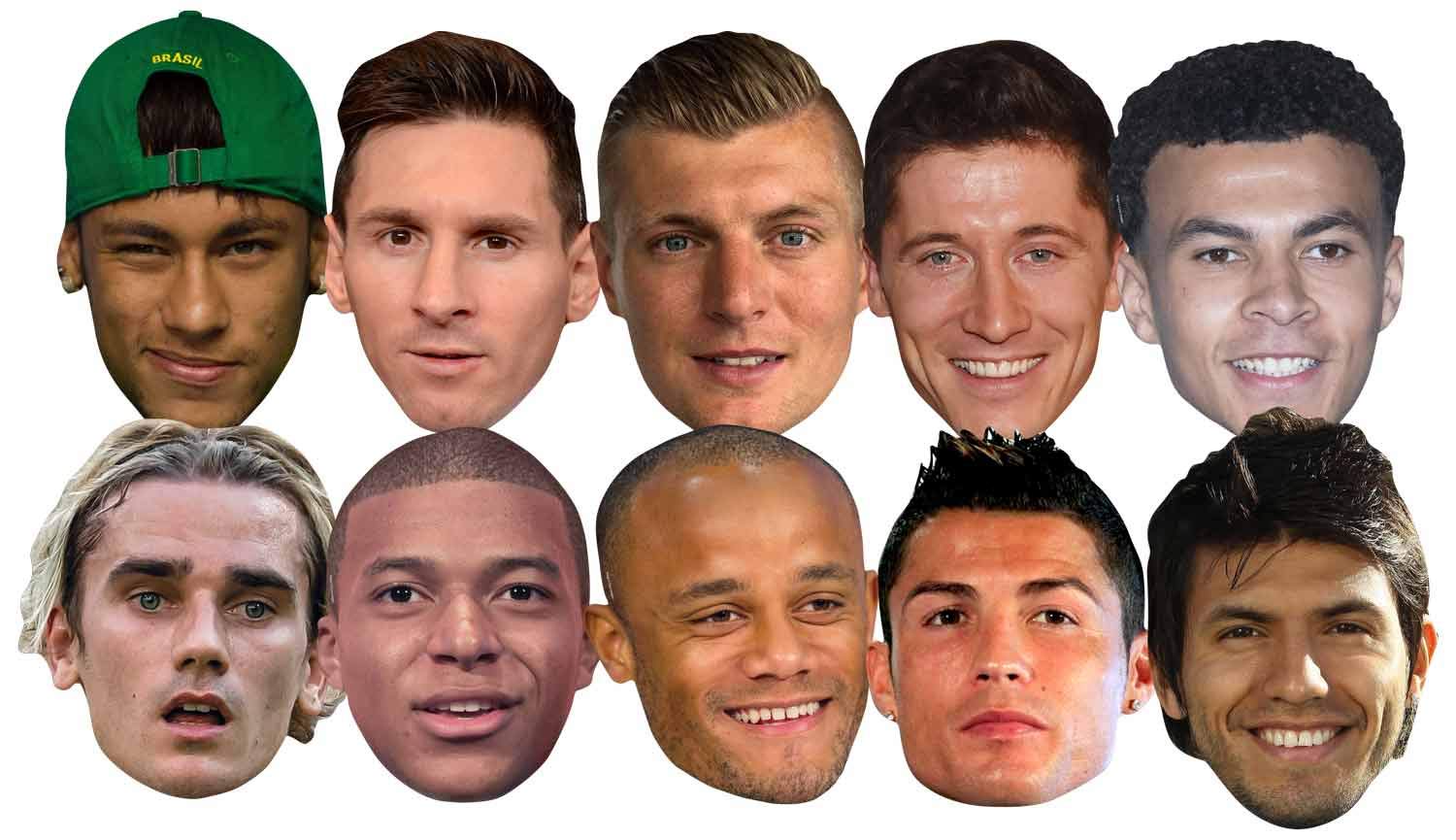 SMP371 Football World Super Party 10 Masks Pack includes Ronaldo, Aguero, Messi, Kroos, Lewandowski, Mbappe, Griezmann Amazing Talking Point for Tournament Football Fans