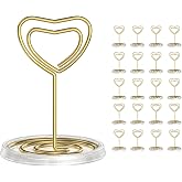 JICYOUP 20 Pack Gold Table Number Holders with Stable Base, Heart Shaped | Premium Place Card Holders &amp; Durable Table Card Holders-Picture Photo Card Holder for Wedding Party Banquet Restaurant