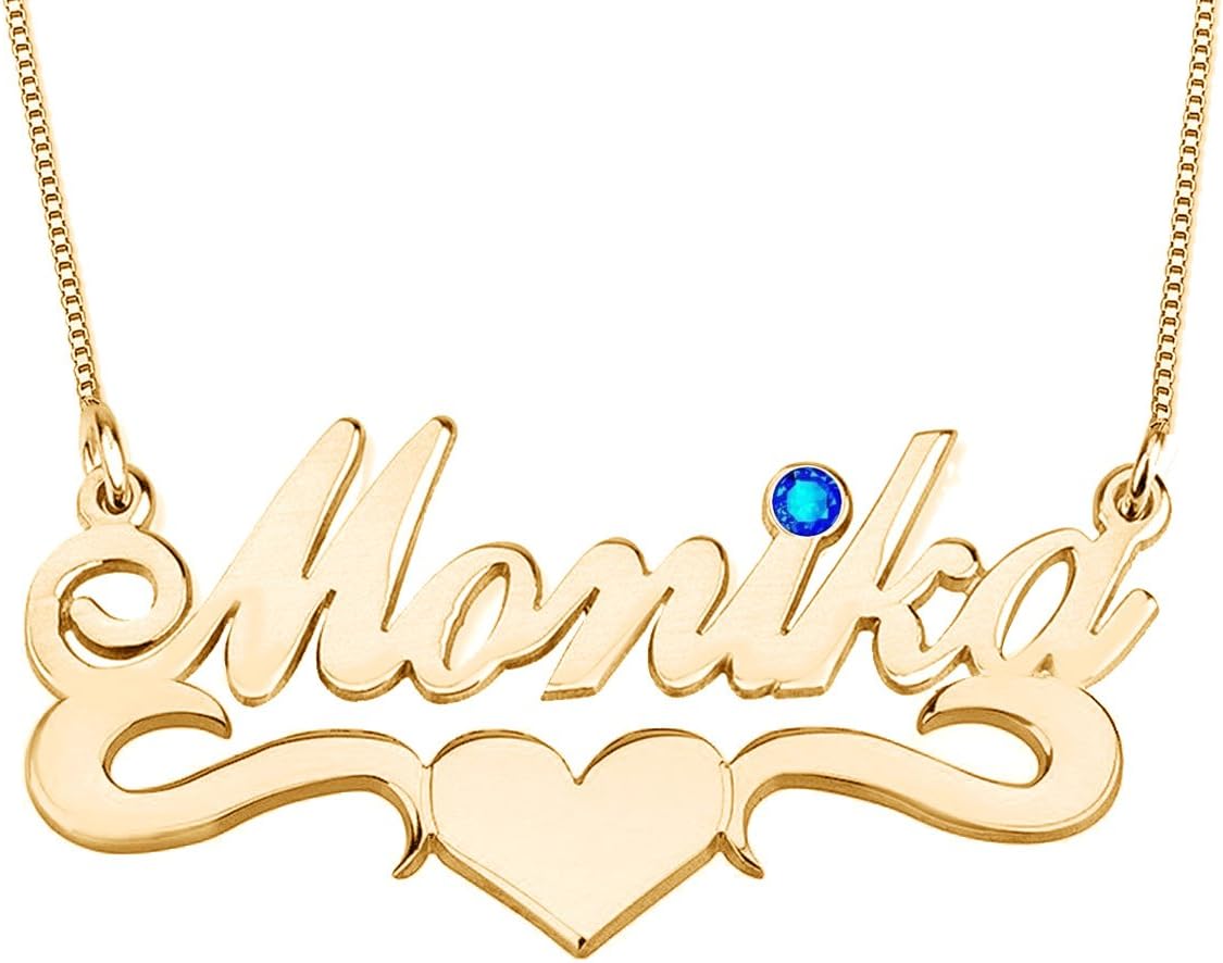 OuslierPersonalized Sterling Silver Birthstone Name Necklace with Heart Custom Name Necklace Personalized Jewelry Gift for Women and Girls Teens