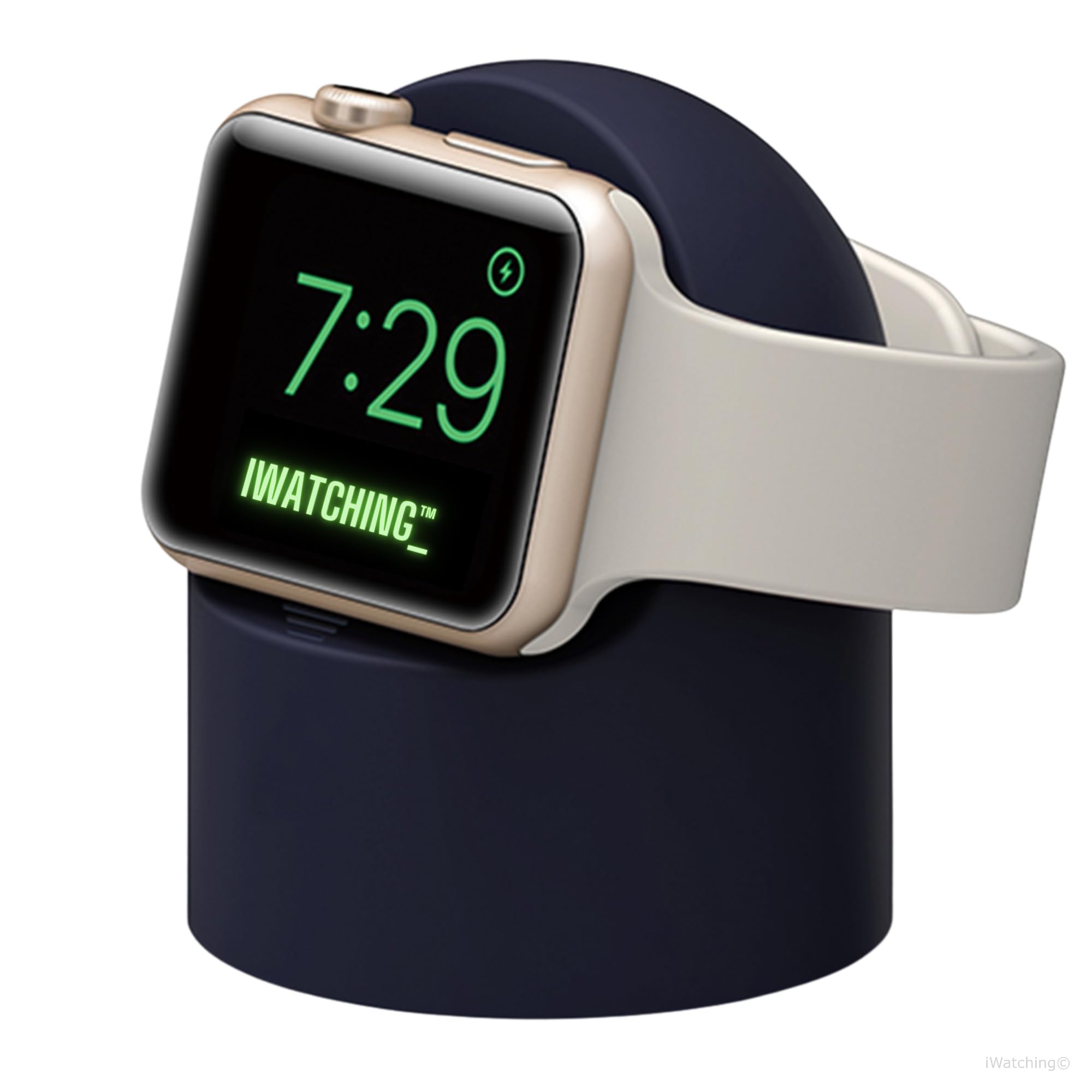 iWatching Charger Stand Silicone Dock Holder for Apple Watch Series Ultra/9/8/SE2//7/6/SE/5/4/3/2/1 (44/42/40/38mm),Supports Nightstand Mode > Adapters NOT Included < (Dark Blue)