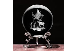 PYJ3DLAMP 3D Sea Turtle Crystal Ball with Stand Lase Engraved Glass Sphere Paperweight Sea Turtle Decor Gift