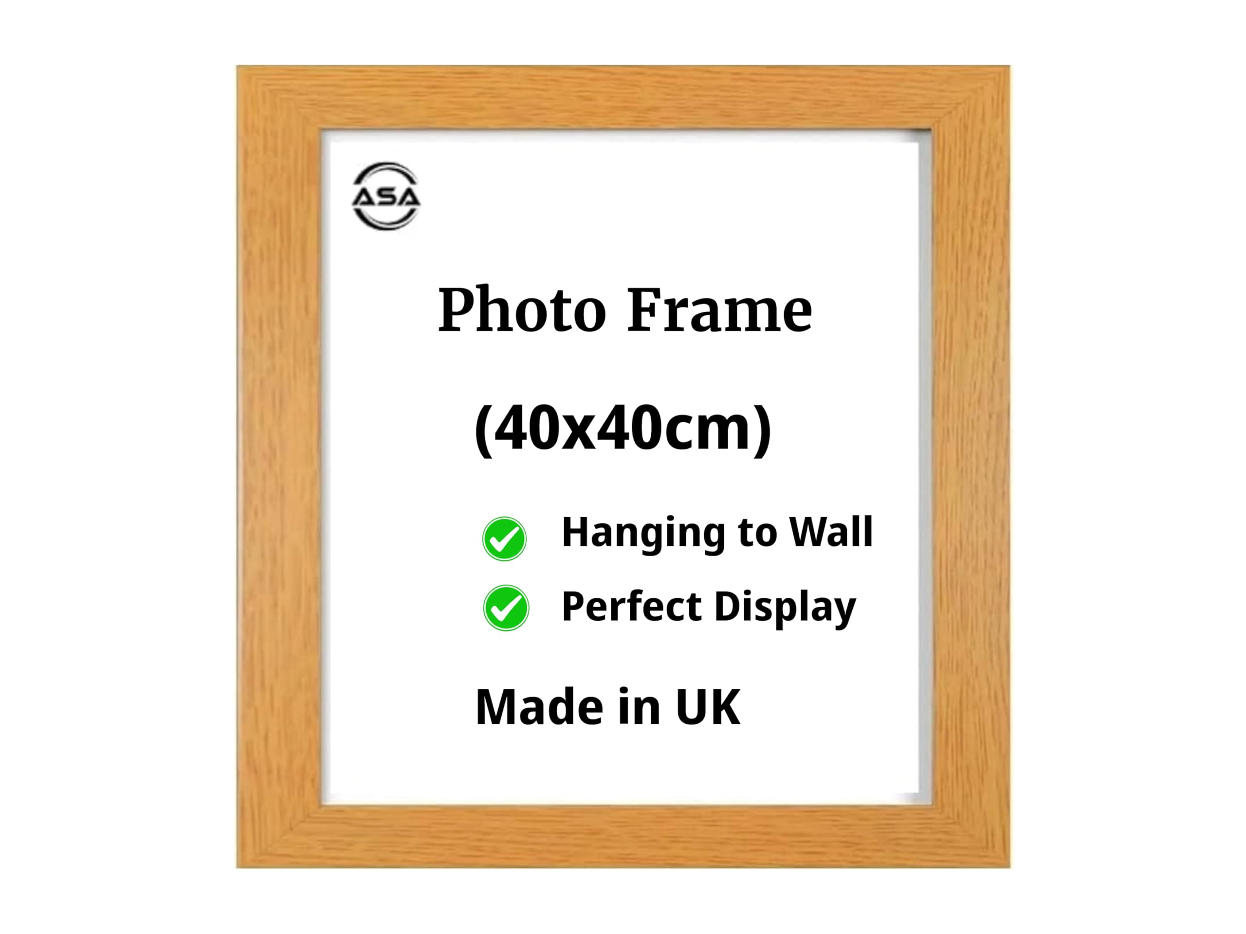 Modern 40x40cm Picture Frames - In Multiple Colors & Sizes - 40x40cm Frame With Perspex Front & Wall Hanging Hooks – White Black Oak Poster Frames (Oak)