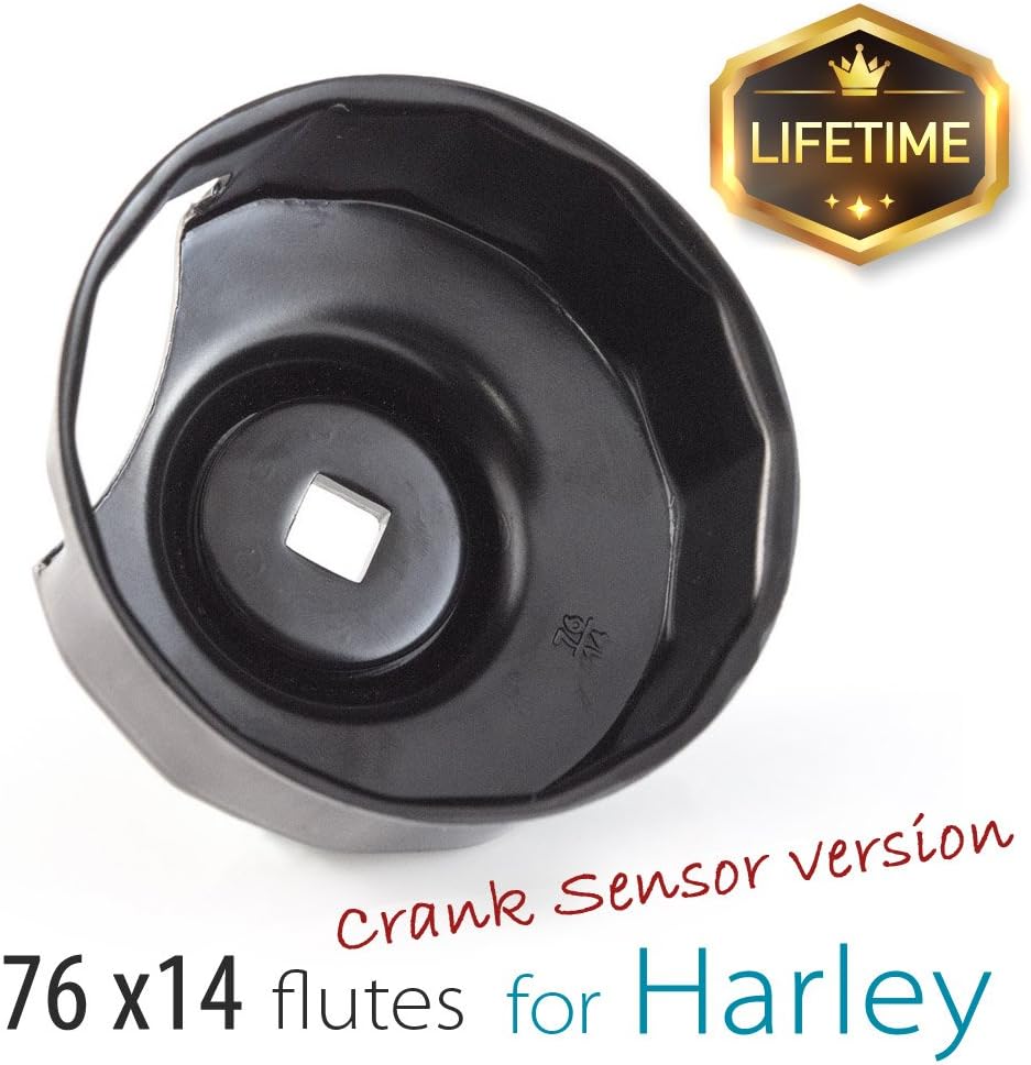 Oil Filter Cap Wrench for Harley Davidson oil filters with 76 x 14 flutes (crank sensor), Oil