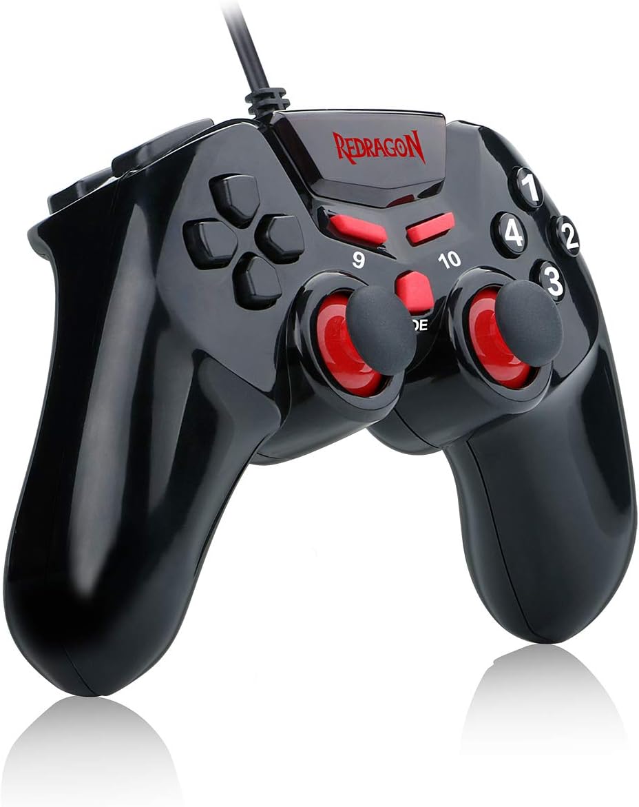 Redragon G806 Gamepad, PC Game Controller, Joystick with Dual Vibration, Seymur, for Windows PC, PS3, Playstation, Android, Xbox 360 (Black-Red, Wired): Computers & Accessories