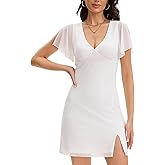 MISMI Women's Sexy Deep V Neck Ruffle Sleeve Mini Dresses Summer Side Slit Mesh Bodycon Cocktail Party Club Short Dress