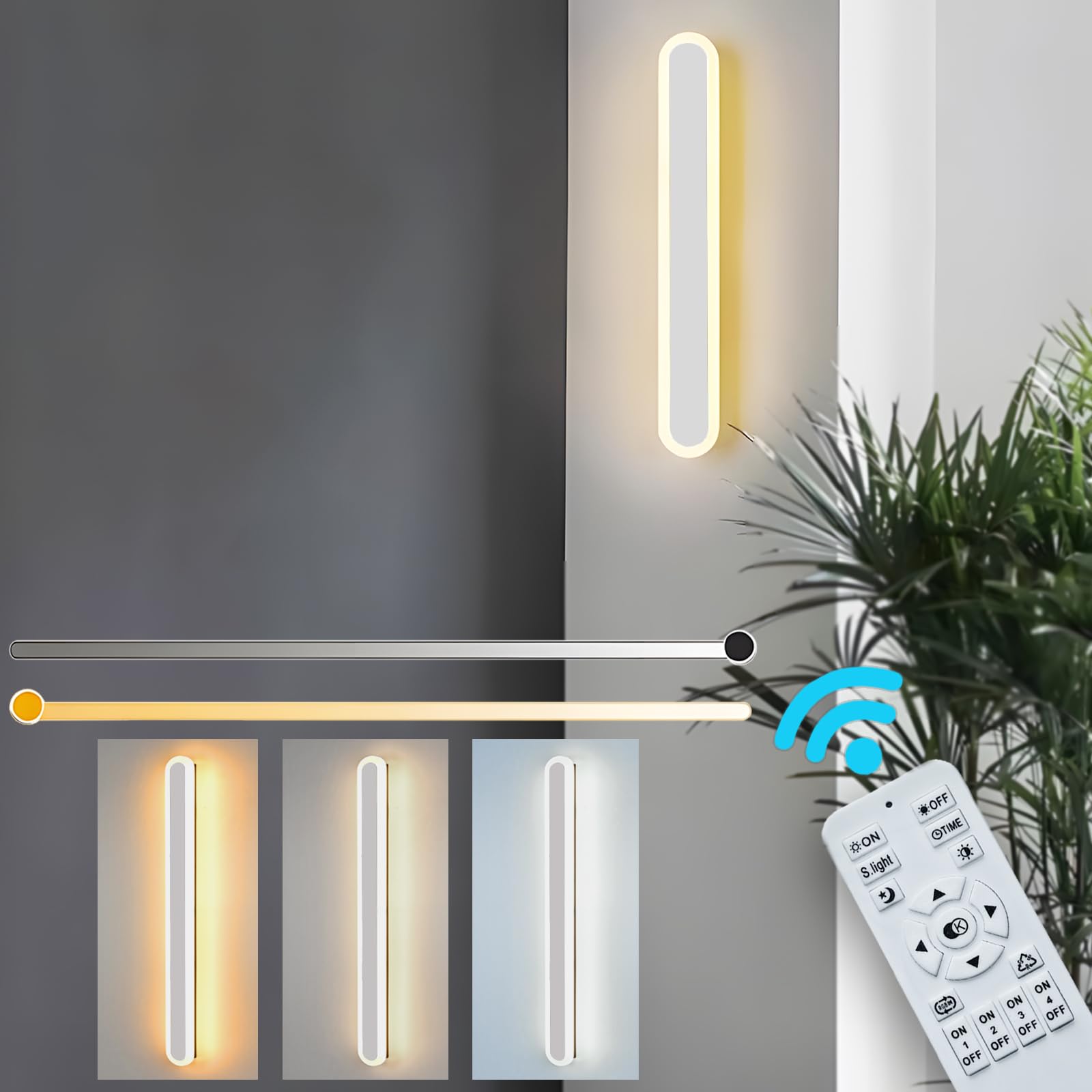 ZTWLEED LED Wall Light Indoor,12W Wall Lamp Modern Dimmable Wall Lamp Strip with Remote Control 2.4GHz,Long Wall Sconce Lights for Bedroom Living Room Corridor Stair 40CM White — image 1