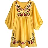 Kafeimali Summer Dress V Neck Mexican Embroidered Peasant Women's Dressy Tops Blouses