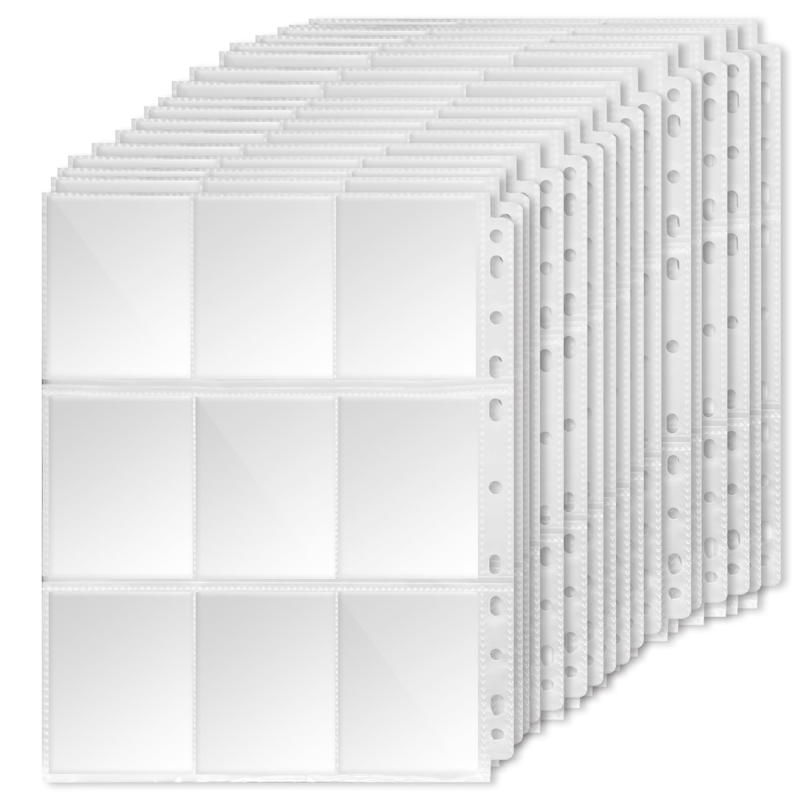 1080 Pockets Trading Card Sleeves - 60 Sheets Double-Side 9Pocket Card Holder, 11 Holes Fit A4 2 3 4 Ring Binder