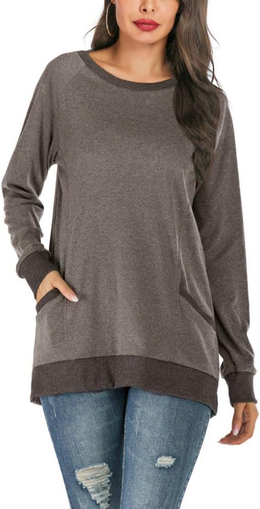 PALINDA Women's Long Sleeve Crewneck Casual Side Split Loose Pullover Tunic Tops