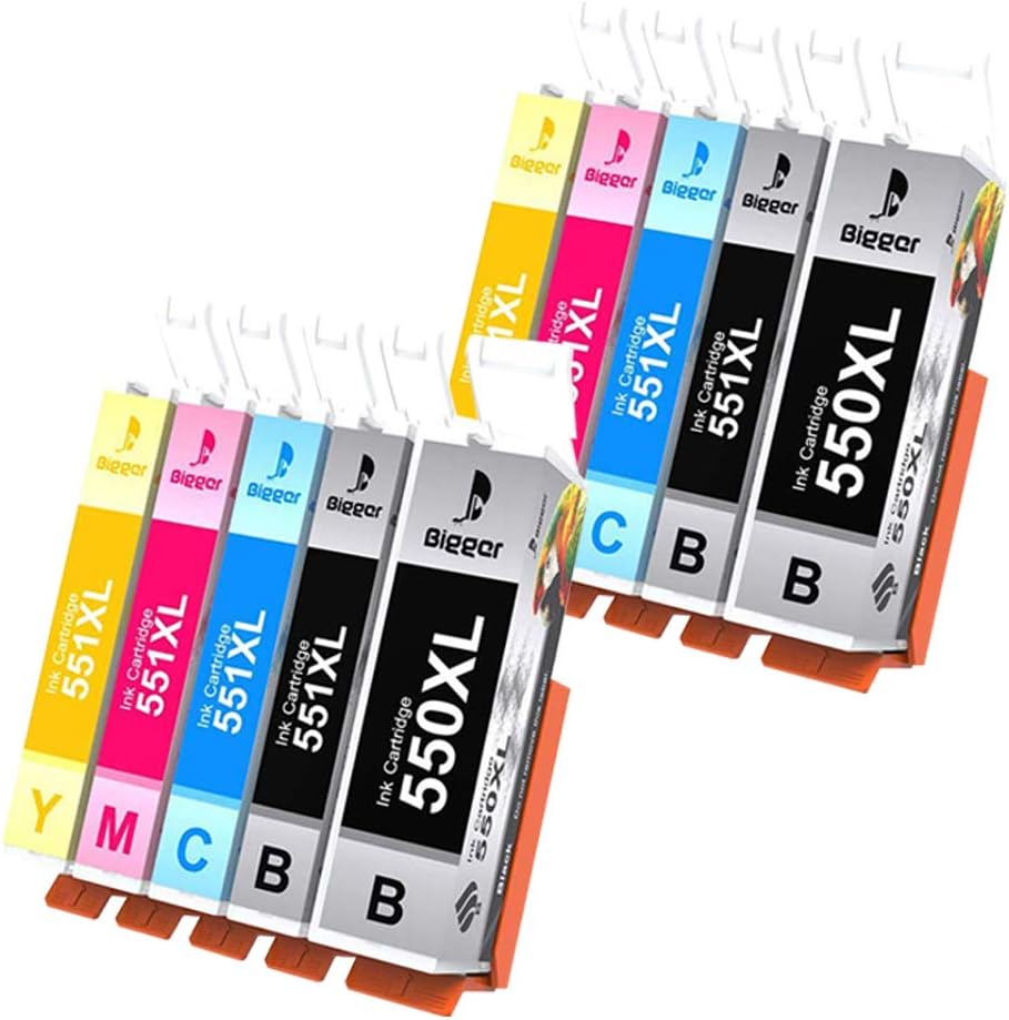 Bigger Replacement for Canon PGI-550XL CLI-551XL Ink Cartridges to use with Pixma IP8750 IX6850 MG5650 MG6650 MG7550 MX925 (2 PGBK, 2 Black, 2 Cyan, 2 Magenta, 2 Yellow) 10 Pack