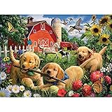 Bits and Pieces - 1000 Piece Jigsaw Puzzle for Adults - Farmyard Pups - 1000 pc Golden Retriever Puppies Jigsaw by Artist Larry Jones