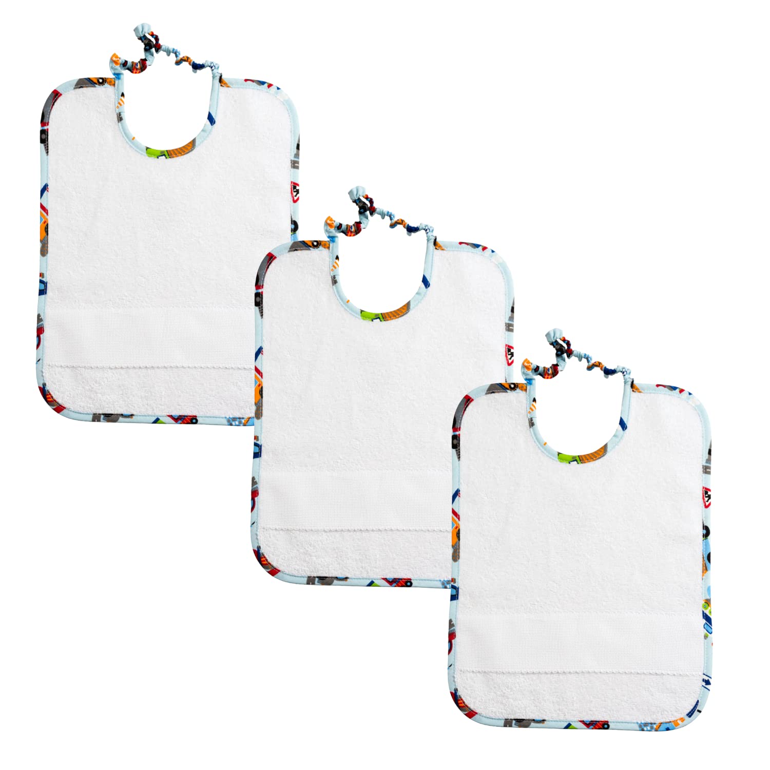 Filet - Set of 3 Baby Bibs with Elastic White Sponge with Aida Fabric to Embroider, Machine Pattern Edge