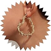 Zeshimb Heart Hoop Earrings Open Heart Shaped Hoop Earrings Knotted Twisted Thorns Heart Drop Earrings Big Hollow Love Heart Statement Earrings Jewelry for Women