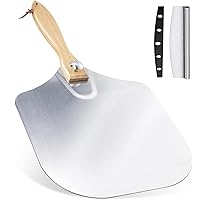 Ninonly Aluminum Pizza Peel 12" x 14" Pizza Paddle with Foldable Wood Handle, Metal Pizza Spatula with Rocker Cutter for Easy