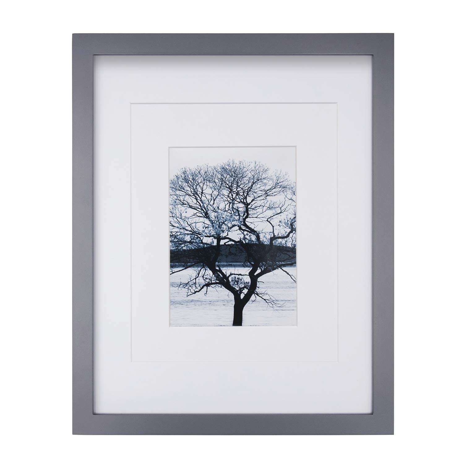 EGOFINE 14x11 Picture Frame,100% Solid Wood Frames with 10x8 Mat,14x11 Photo Frame with Acrylic Glass,35.6x27.9cm Poster Frame for Tabletop and Wall Mounting,Dark Gray