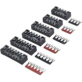 Terminal Block, 4/5/6 Circuits 600V 15A Dual Row Screw Terminal Strip 6 Set | With Dust Cover, Insulated Barrier Strip, for Auto, Boat, Solar, RV, LED, DIY, Industrial, Control Panel, Power Distribution