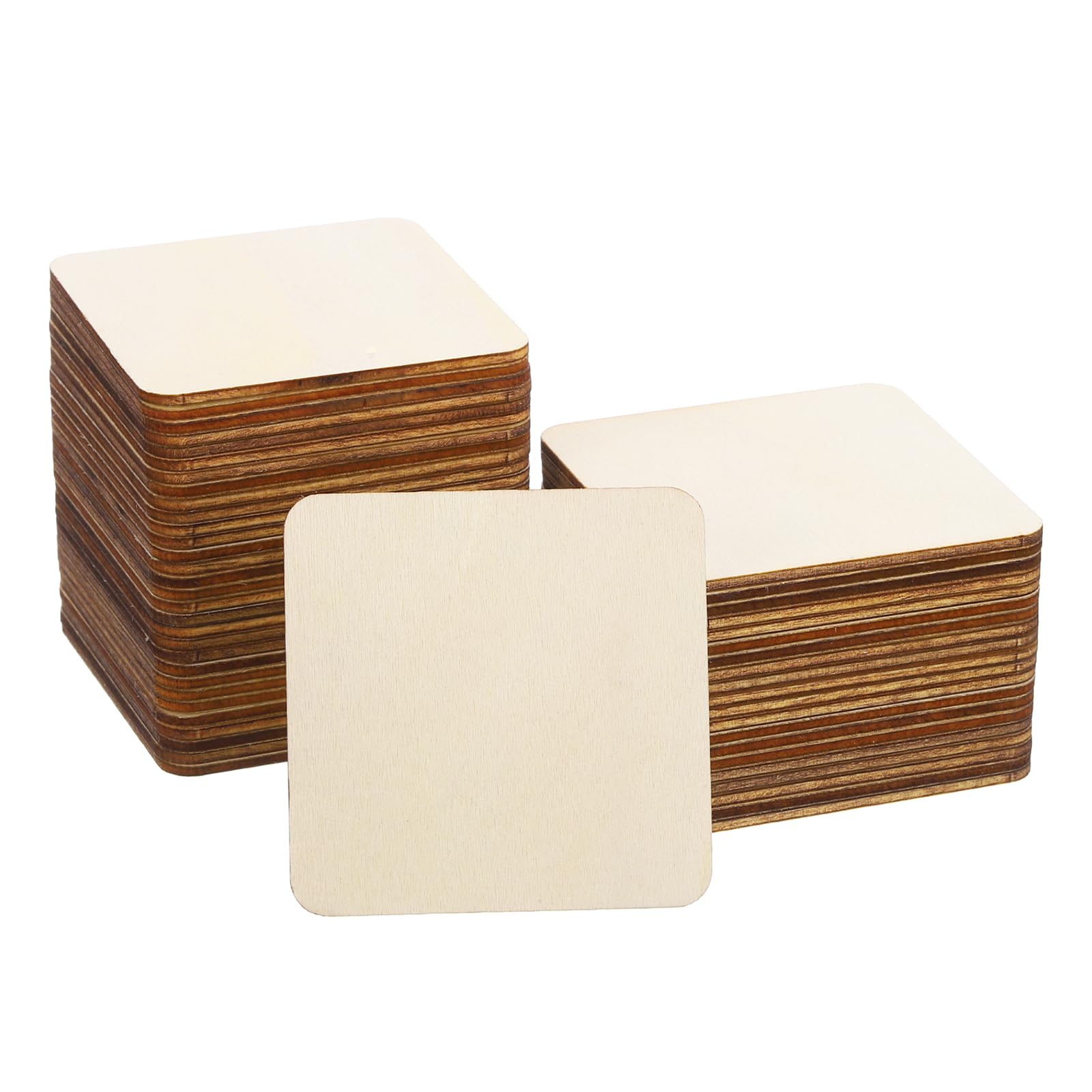 PATIKIL 70mm Wood Pieces, 50Pcs Unfinished Square Wood Shapes Blank Wooden Cutouts Natural Ornaments for DIY Project Photo Coaster Wall Tiles