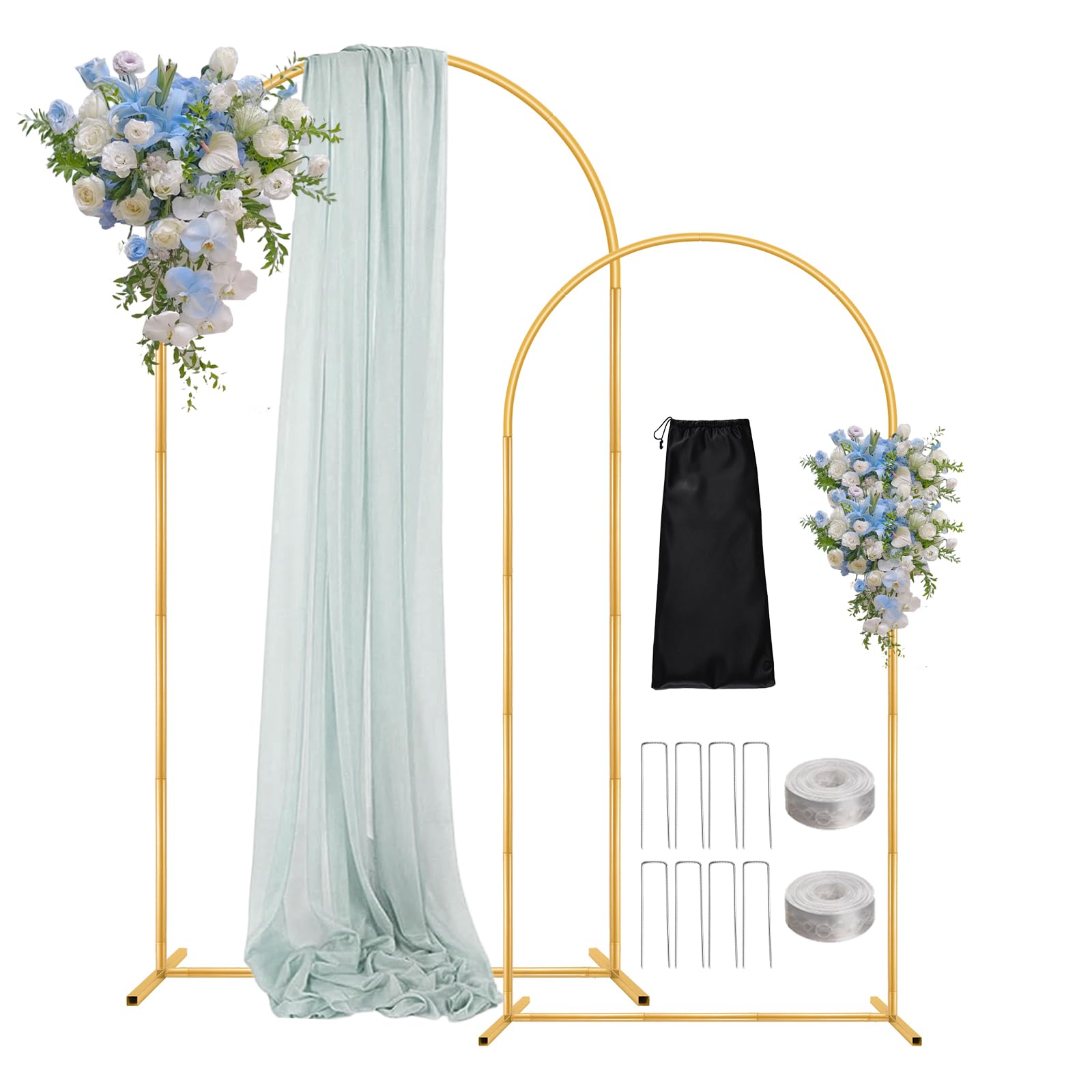 Photo 1 of Arch Backdrop Stand, 7.2FT 6FT Wedding Arch Gold Set of 2, Metal Balloon Arch Kit Stand with Base for Gender Reveal Ceremony Birthday Anniversary Bridal Graduation Party Event Background Decoration
