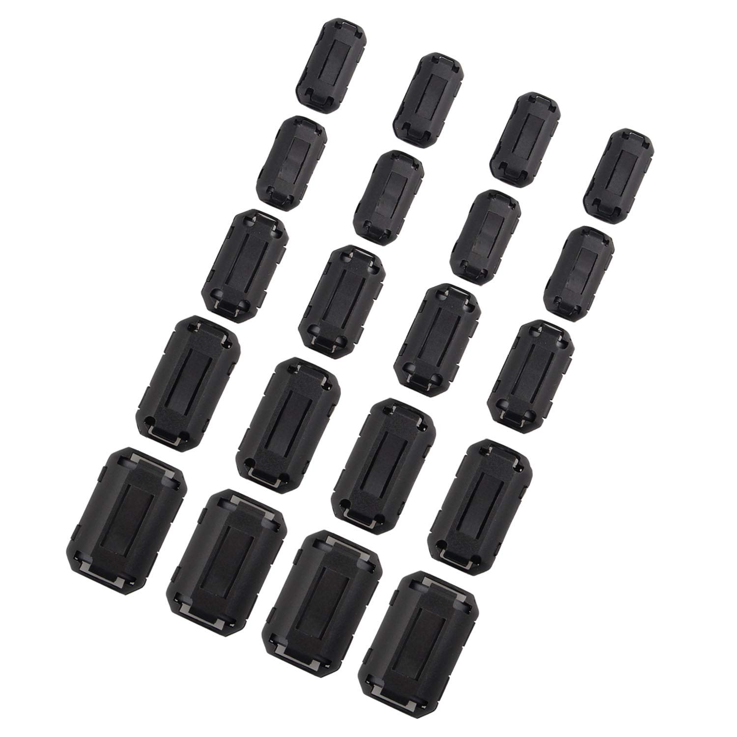 Futheda 20pcs Clip on Ferrite Ring Core Anti interference High frequency Filter RFI EMI Noise Suppressor with 3mm 5mm 7mm 9mm 13mm Inner Diameter Ferrite Cable Clip Black