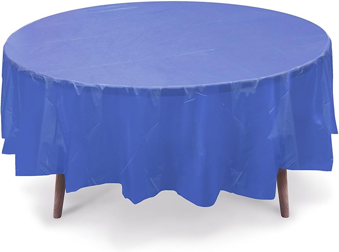 12 CT Premium 84 inch Round Plastic Tablecloth Waterproof Disposable Party Event Decoration Heavy Duty Table Cover(Royal Blue)