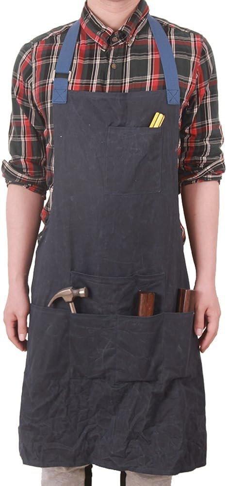 Hense strapazierfähige Unisex-Arbeitsschürze aus gewachstem Canvas mit wasserdichter Funktion, weich und belüftet für Küche, Garten, Keramik, Werkstatt, Garage und mehr (HSW-067 köingsblau)