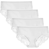 LIQQY Women's 4 Pack Cotton Mid Rise Full Coverage Lace Hipster Brief Panty Underwear