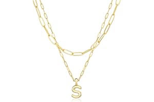 adoyi Gold Necklace for Women Layered Bubble Letter Initial Necklaces for Women Trendy Jewelry 18K Gold Plated Chain Chunky Name Necklace Stack Charm A-Z Pendant Set Jewelry Gifts for Mother's Day