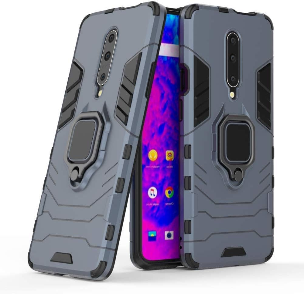 AE Mobile Accessories Military Grade Defender Protective Armor Ultra Slim Lightweight Cover Magnetic Suction Stand/Metal Finger Ring Holder Case for (OnePlus 7 Pro / 1+7 Pro, Dark Blue)