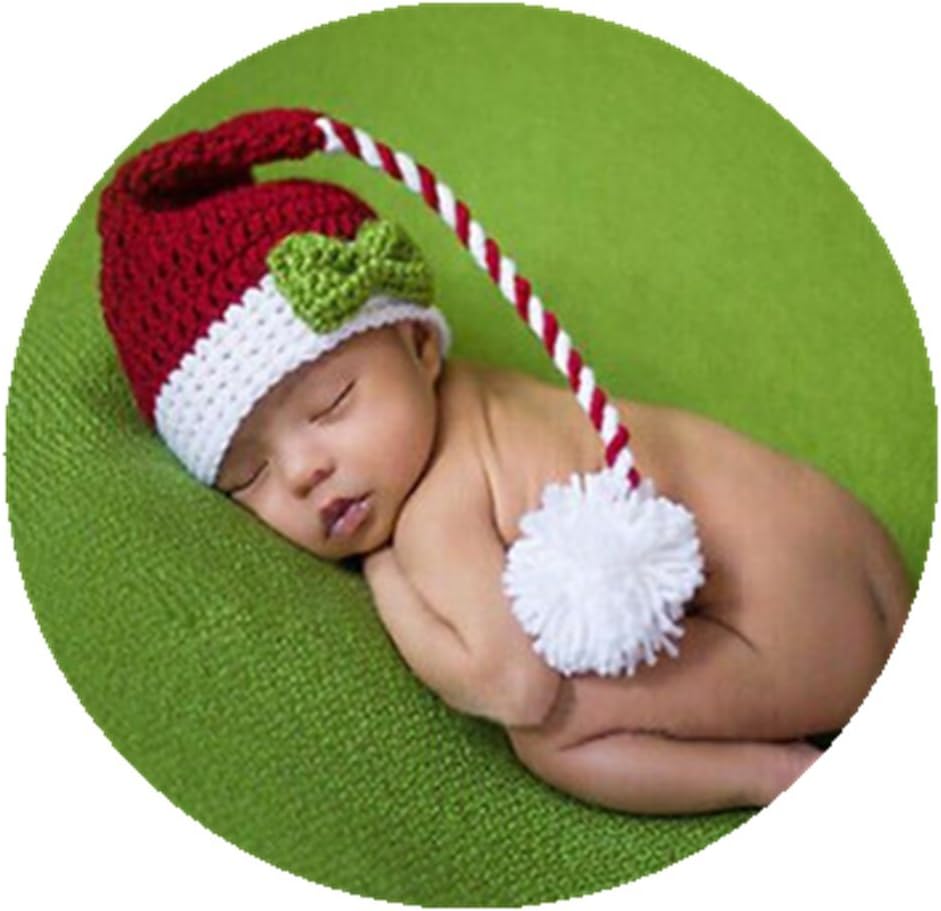 Newborn Baby Photo Props Outfits Crochet Christmas Long Tail Hat for Boys Girls Photography Shoot Red