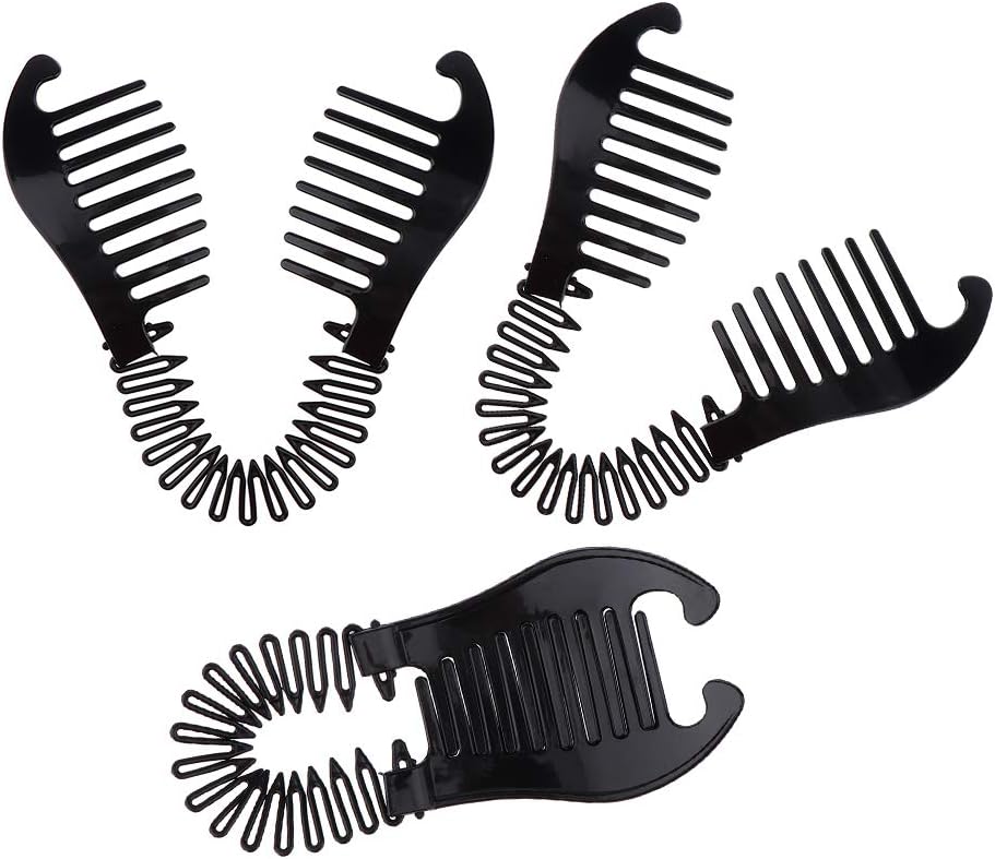 B Baosity Banana Clip - Double Comb for Thick/Curly/Kinky Hair - Put Your Hair Up in Seconds with No Damage/Creases/Pain - Comfy, Ponytail, French Twist, Bun - Black, 16x7 cm