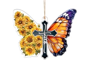 RABOWA Cross Butterfly Sunflower, Sunflower Holidays Deco Butterfly Accessories Xmas Yellow Hanging Decorations Gift Cross Hanging Tags Sunflower Clear, Acrylic Ornaments, Faith Gifts