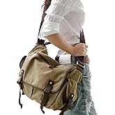 [Upgraded] Vintage Canvas Messenger Bag 13 15.6 17 inches Large Book Laptop Shoulder Bag Women Men New (Beige, Large)