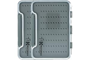 Kingfisher Fly Fishing Super Slim Waterproof Fly Box Foam Insert Medium Foam B, Grey Box, 2 Pack