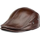 Men's Genuine Cowhide Newsboy Cap Leather Hat Adjustable Beret Caps Classic Golf Flat Ivy Cap Gatsby Driving Fishing Hat